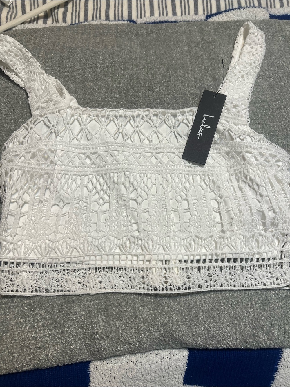 Lulu's White Crochet Lace Crop Tank